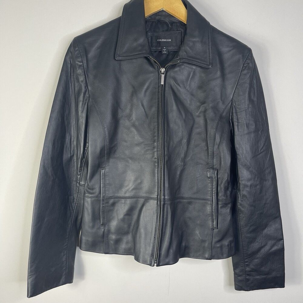 Colebrook Classics Women's Size M Black Genuine Leather Zip Up Jacket Bikercore